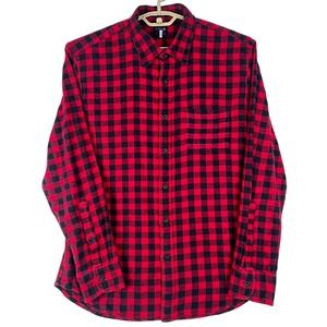 J.Crew Flannel Shirt Mens Large (L) Red Black Buffalo Check Classic Fit Cotton